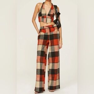 AFRM Plaid Willis Pants Womens 31 Wide Leg Cutout Hip Trousers Relaxed Multicolo